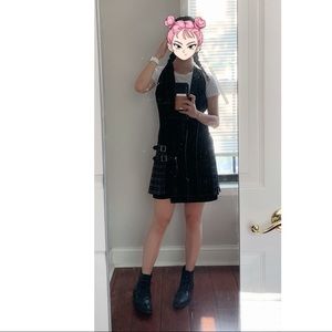 Navy wool vest dress with checker pattern